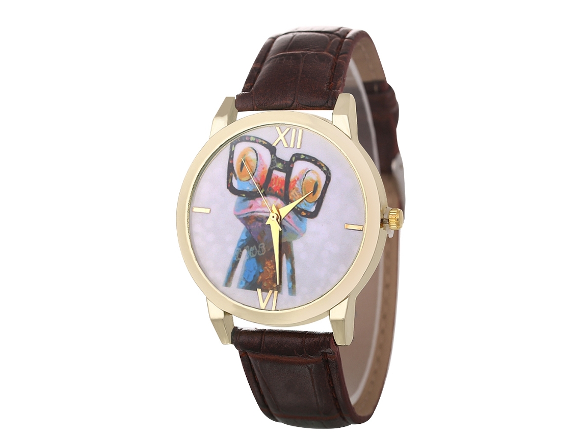 Relógio de quartzo unissex elegante e casual para casais, cor marrom, ideal para presente.