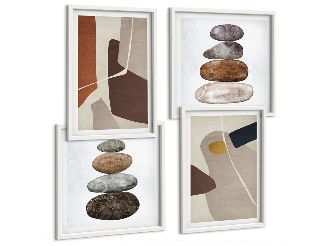 Quadros Decorativos Para Parede Padrões Abstratos De Flores Onduladas Moldura Branca Quadros Para A Sala De Estar Espelharte (conjunto De 4 Imagens)