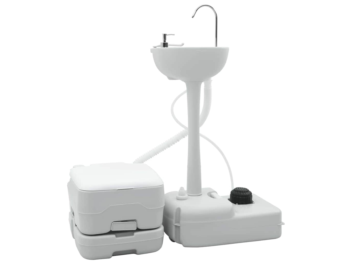 Vidaxl Conjunto De Banheiro Para Acampamento 2 Unid. Cinza E Branco