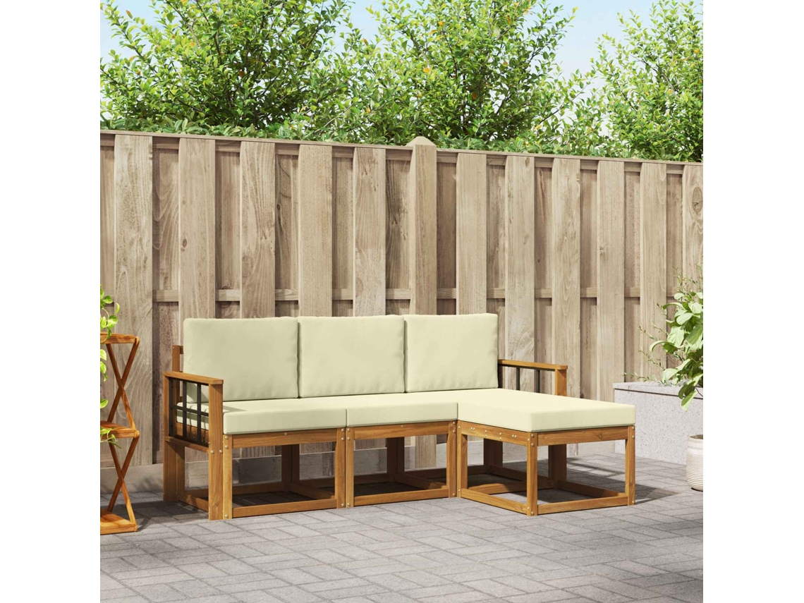 Vidaxl Conjunto De Sofás Para Exterior 4 Unid. Natural E Creme