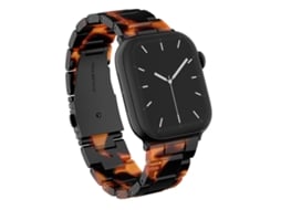 Bracelete para Apple Watch em acetato a imitar tartaruga. Tem fecho em mola de aço inoxidável hipoalérgico e resistente, é resistente à água. O comprimento da pulseira é ajustável à largura do pulso, inclui ferramenta.