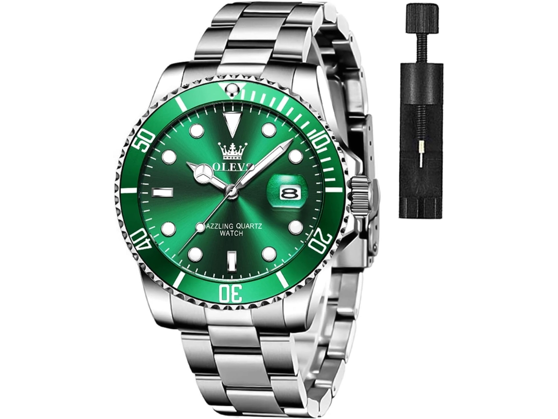Lurelia Relógio Digital Masculino, Movimento De Quartzo, Cronógrafo, Cronómetro, Luminoso, 41 Mm, 1,6 Polegadas, Aço Inoxidável, Vidro Mineral, Verde