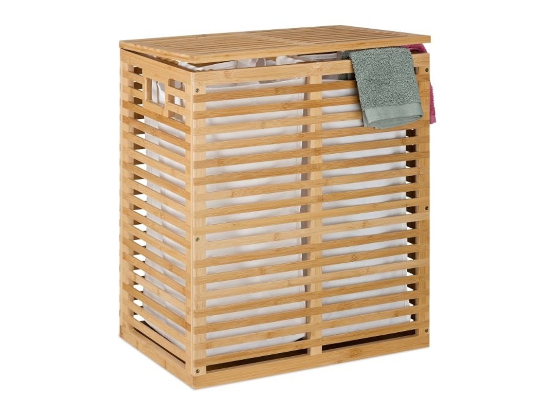 Cesto De Roupa De Bambu Com 2 Sacos