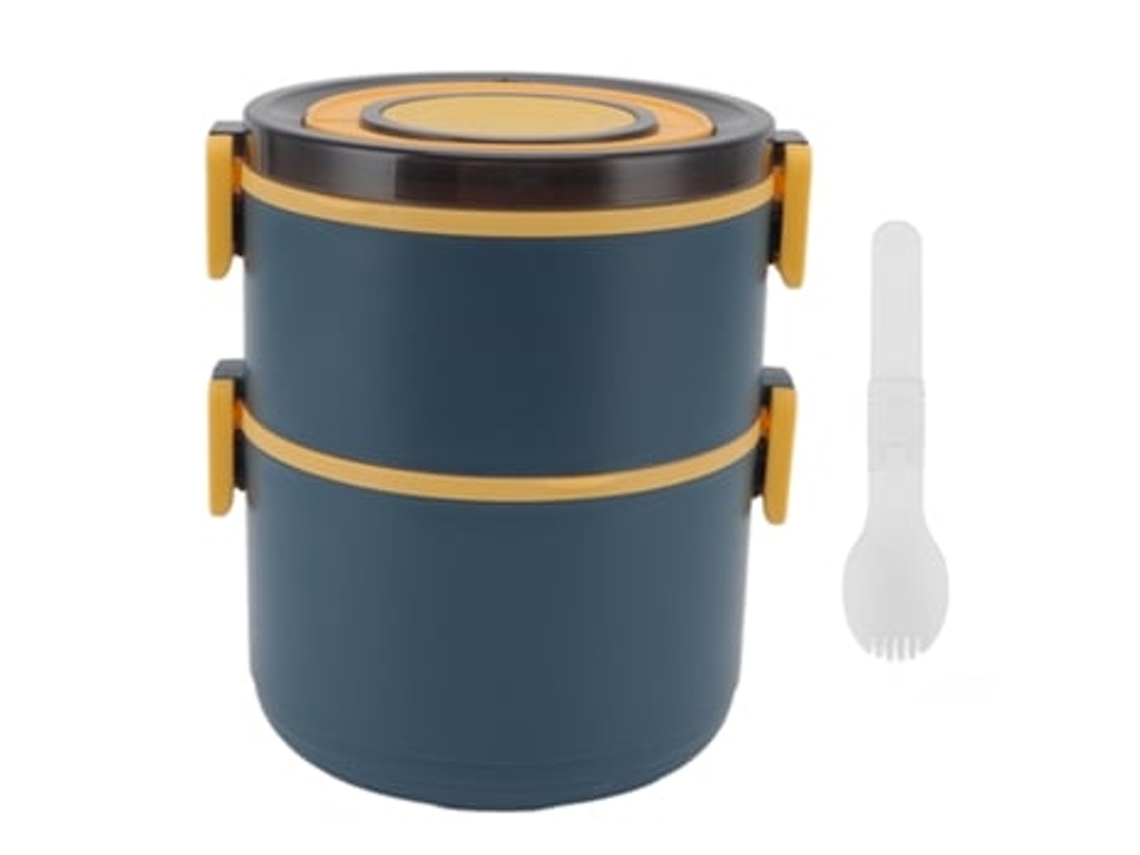 Lancheira Empilhável 1600ml, 2 Camadas, Plástico De Grau Alimentício, À Prova De Vazamentos, Sem Bpa, Lancheira Bento Azul Para Adultos