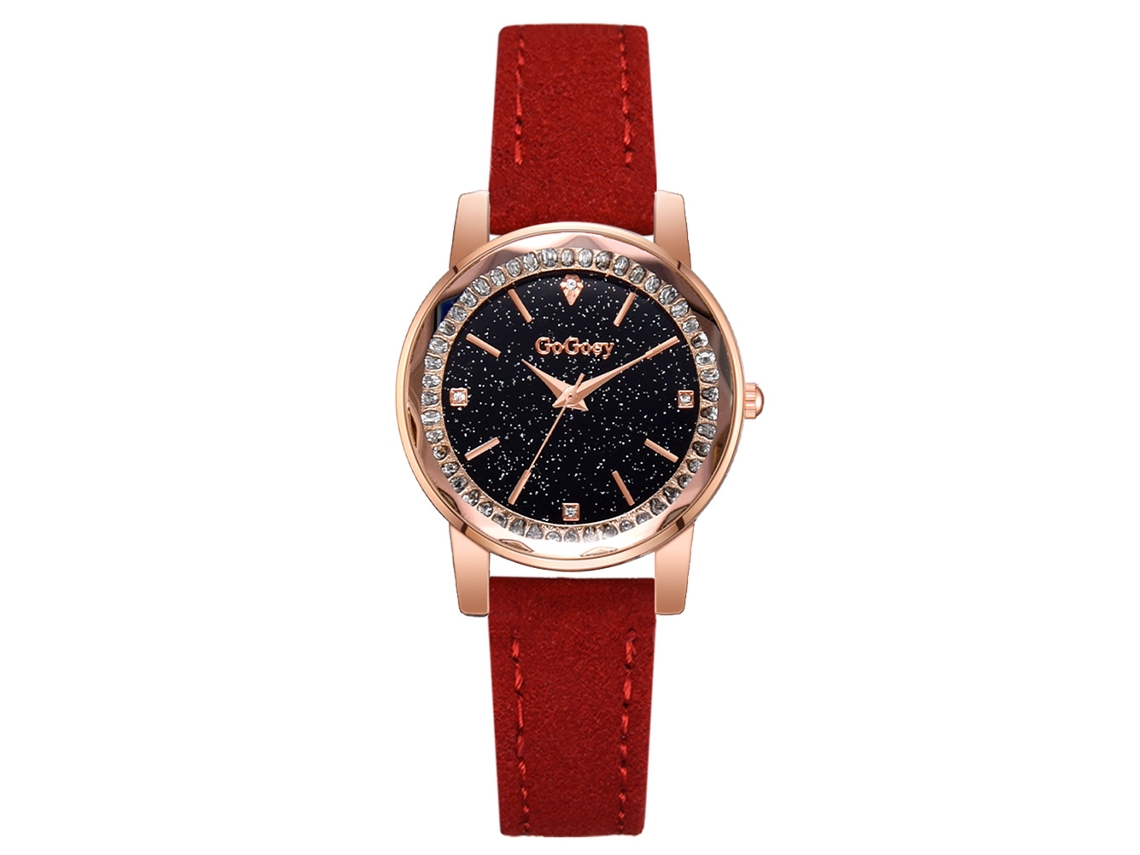 Relógio de Pulso de Quartzo Fashion Estilo Simples Casual com Strass Pu (vermelho)
