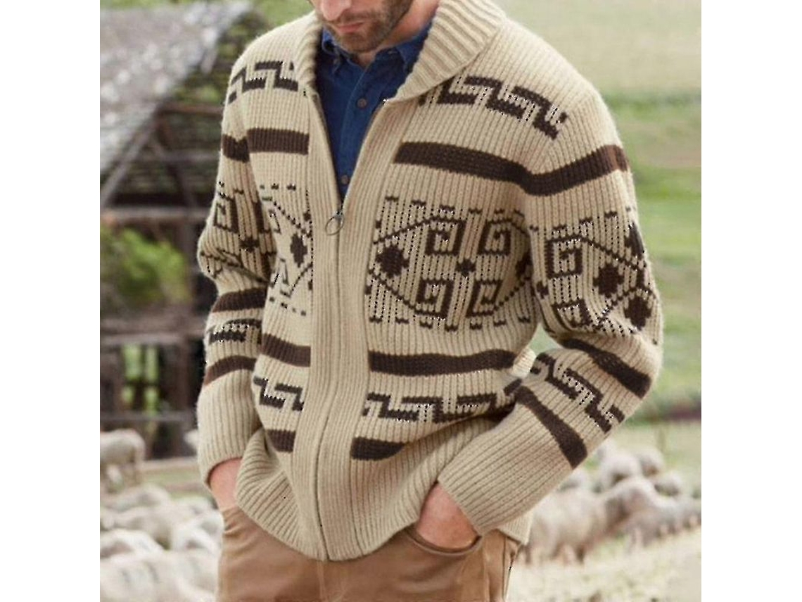 _suéter Cardigã Khaki com Zíper Tecido Jacquard Masculino Inverno The Dude Cosplay