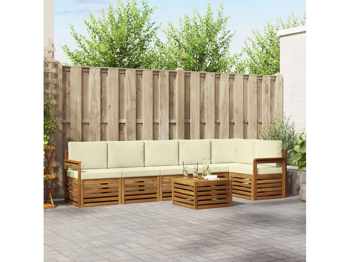 Vidaxl Conjunto De Sofá Sectional Com Almofada 7 Pcs Natural E Creme
