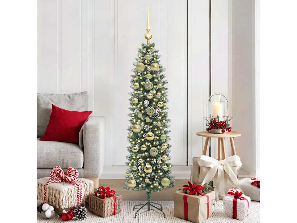 Vidaxl Árvore Slim De Natal Artificial Verde E Branco 150 Cm