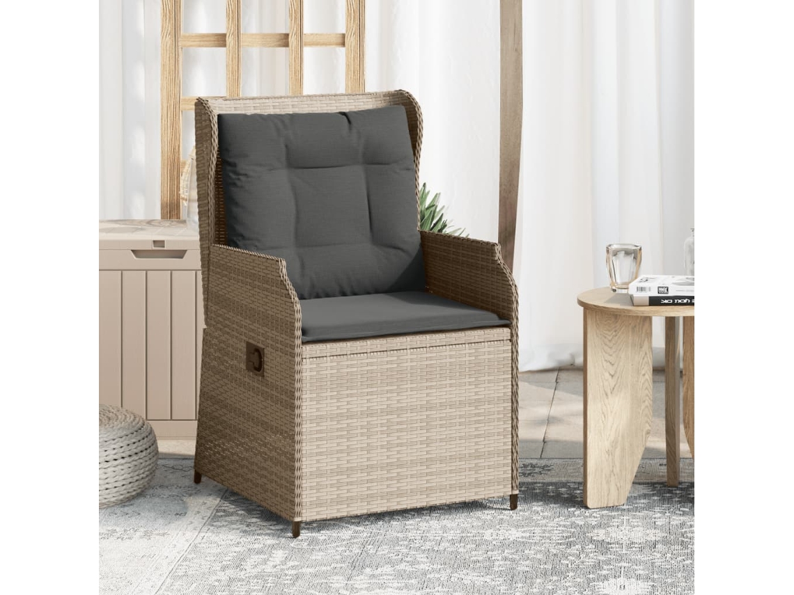 Vidaxl Cadeiras Jardim Reclináveis 2pcs C/ Almofadões Vime Cinza Claro