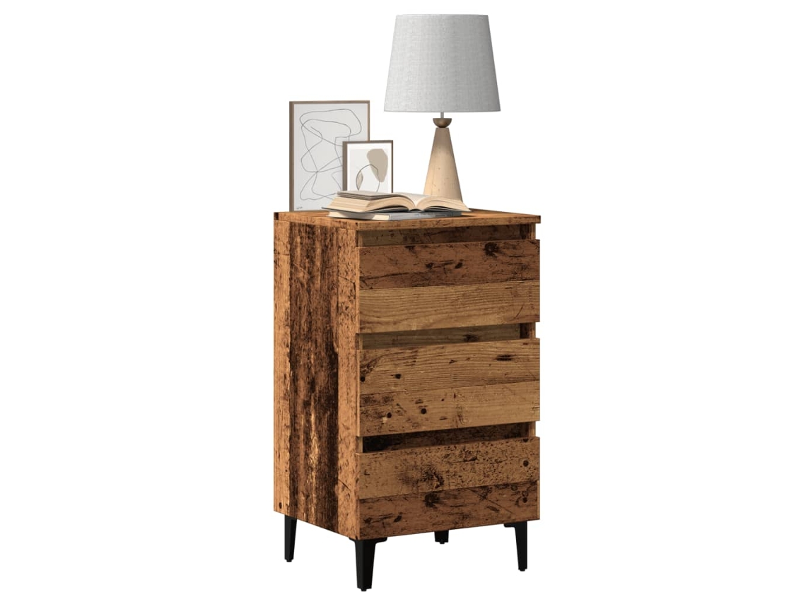 Vidaxl Mesa De Cabeceira C/ Pernas De Metal 40x35x69 Cm Madeira Velha