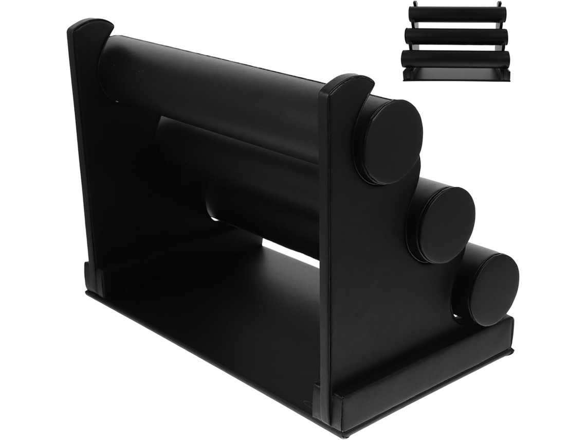 Suporte De Exibição De Joias Nuobesty De 3 Níveis, Destacável, Em Pu Preto, Para Pulseiras E
