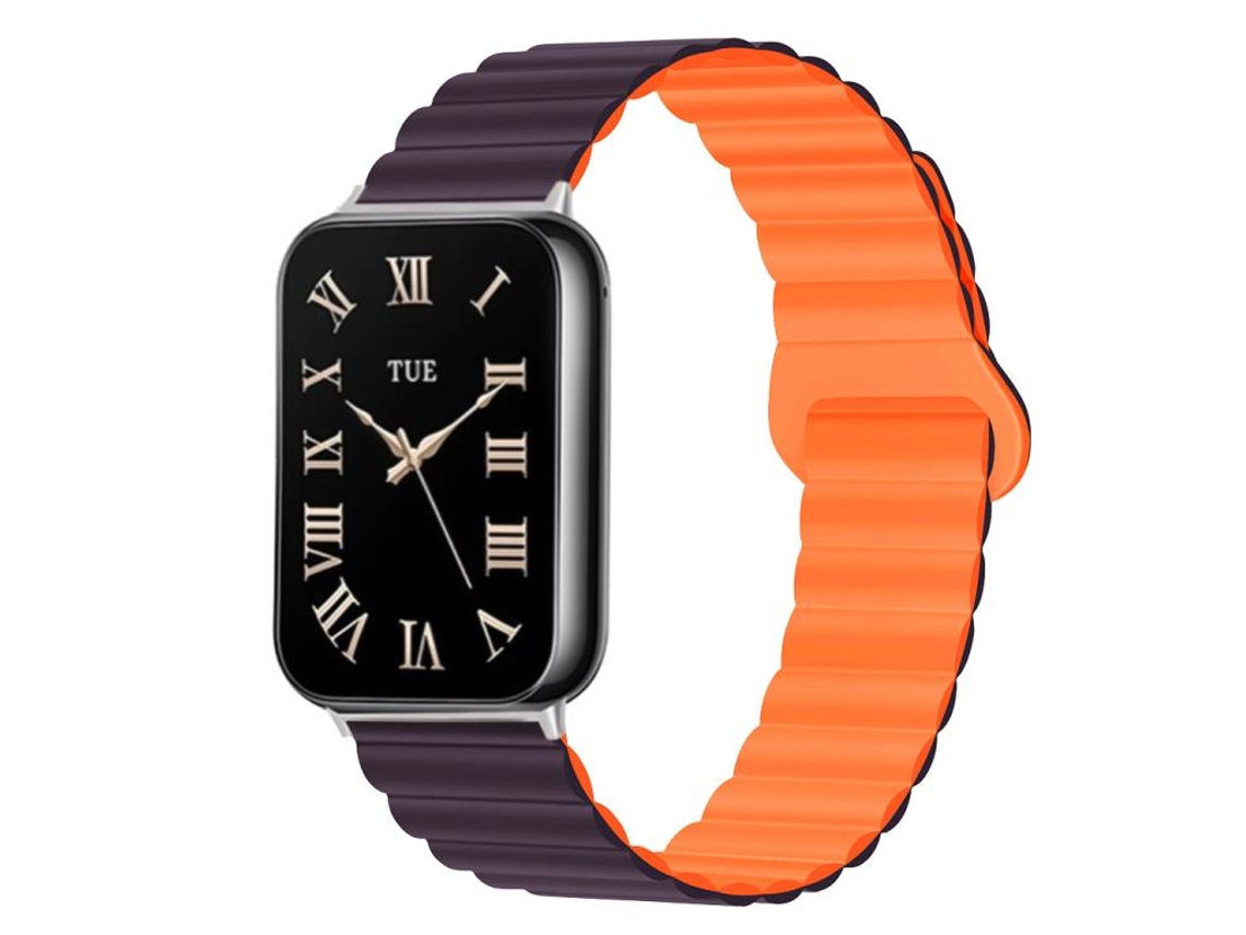 Bracelete para Redmi Watch 6 / 5 / 4 silicone magnético reversível com fecho duas cores roxo cereja e laranja XIAOMOYU