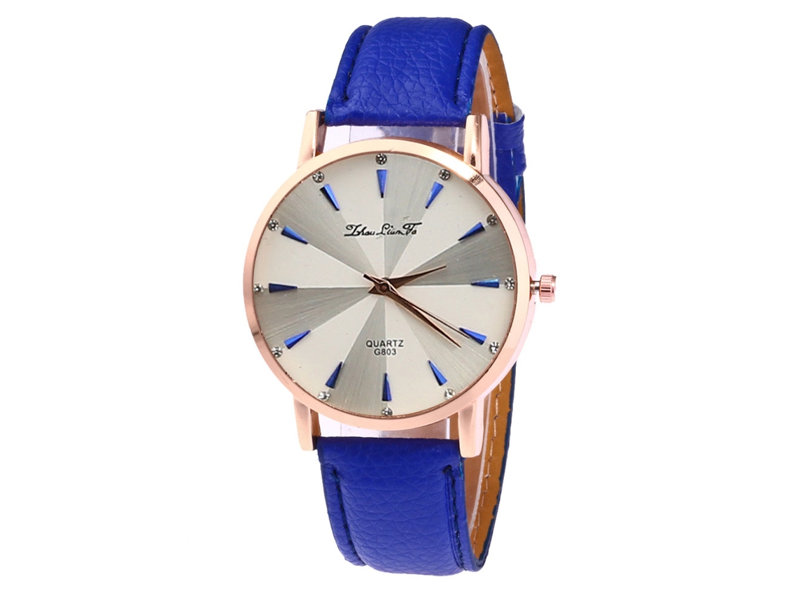 Relógio de quartzo unissex com pulseira casual de couro PU azul.