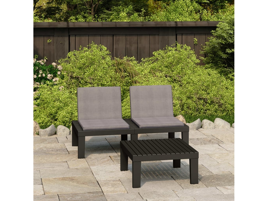 Vidaxl 2 Pcs Conjunto Lounge De Jardim C/ Almofadões Plástico Cinzento