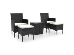 Maison Exclusive - 5 Pcs Conjunto Bistrô De Jardim Vime Pe E Vidro Temperado Preto