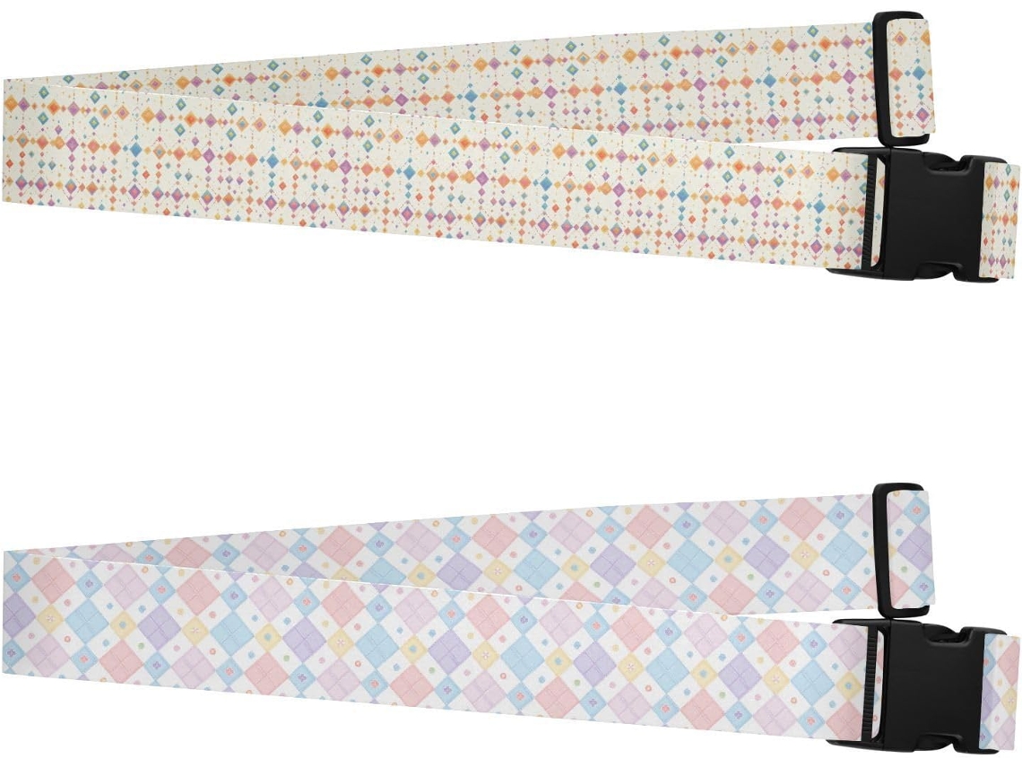 Conjunto De 2 Cintas Bagagem Resistentes E Ajustáveis Com Estampa Xadrez Aquarela Multicolorida, Ideais Para Viagens