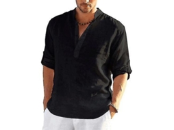 Suéter Urban Trendy Com Gola Ajustada, Manga Longa, Tecido Algodão E Linho, Tamanhos S A Xxxl Preto