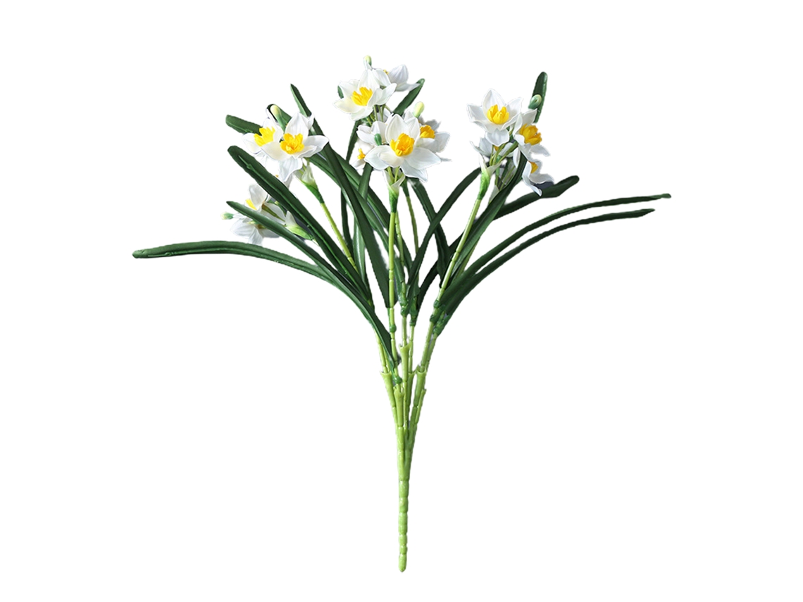 Buquê De Narciso Artificial Branco Núcleo Amarelo Com Vídeo