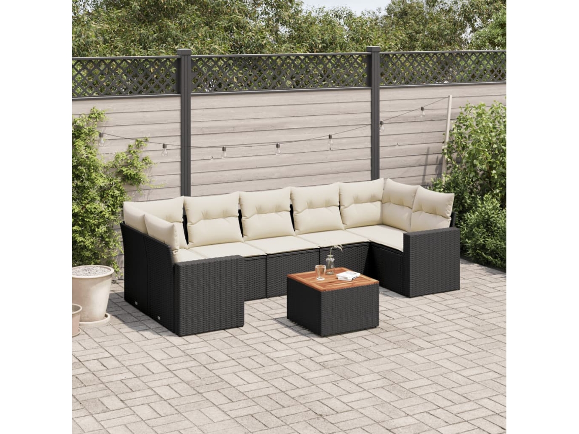 Vidaxl 8 Pcs Conjunto Sofás De Jardim Com Almofadões Vime Pe Preto