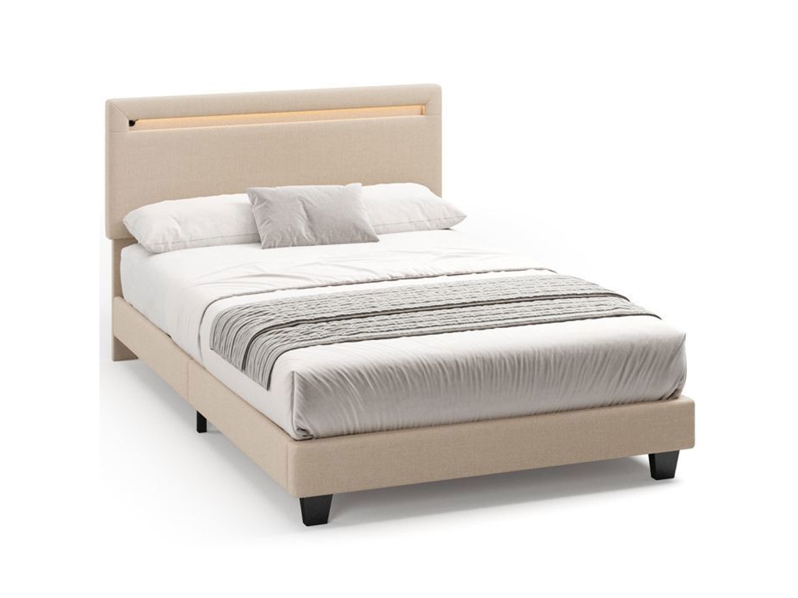 Estrutura de cama estofada com LED - Bege - 1 lugar - 120 x 200 cm