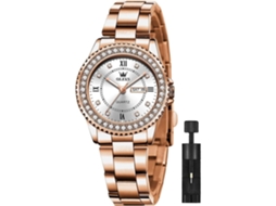 Relógio Feminino de Quartzo com Diamante Pequeno Mostrador Relógio de Aço Inoxidável À Prova DÁguarosa Ouro