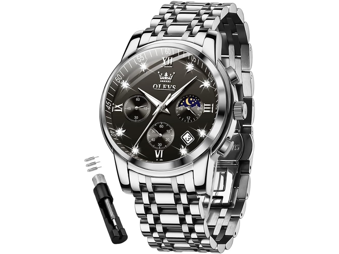 Lurelia Relógio Cronógrafo Masculino, Movimento De Quartzo, Data/calendário, Luminoso, Aço Inoxidável, Abs, Prata