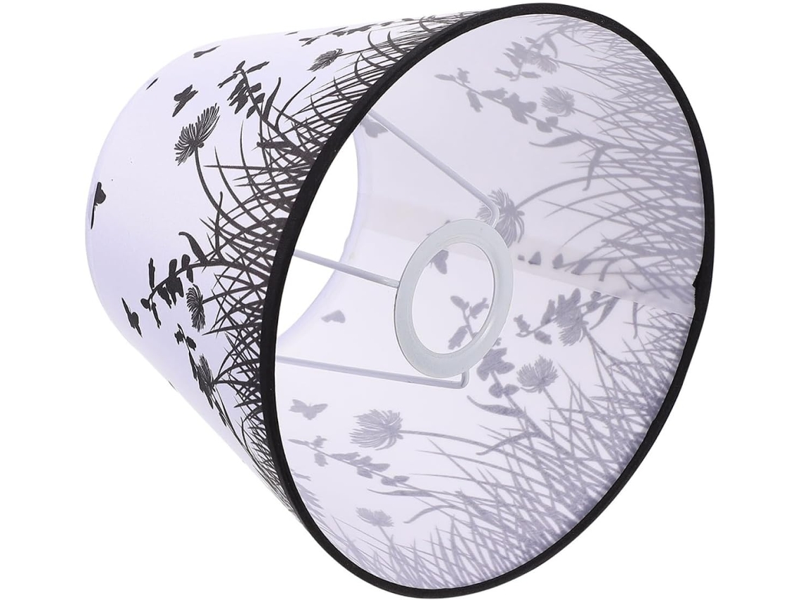 Tecido com Estampa Floral Preta, 30 Cm de Diâmetro, 19 Cm de Altura, Compatível com Soquete Cônico E27 para Luminária de Mesa. SFUSHOS