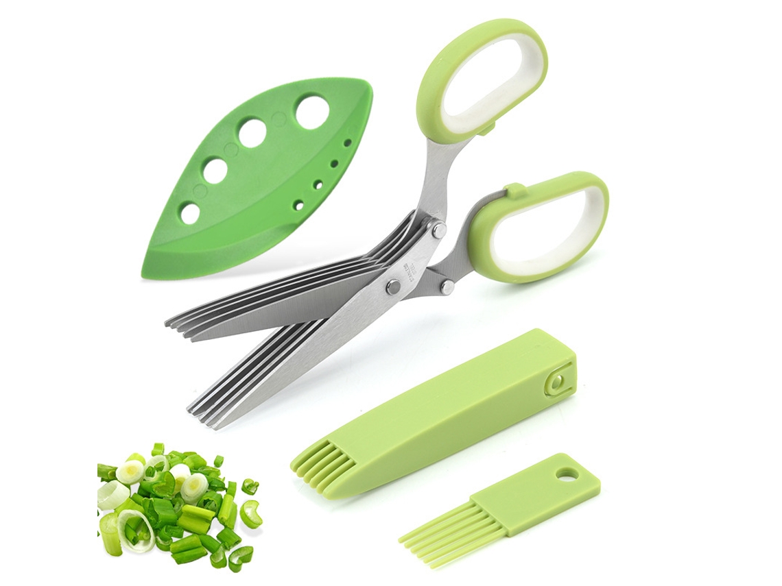 Tesoura de cozinha multifuncional de aço inoxidável Slowmoose com 5 lâminas e três peças para ervas