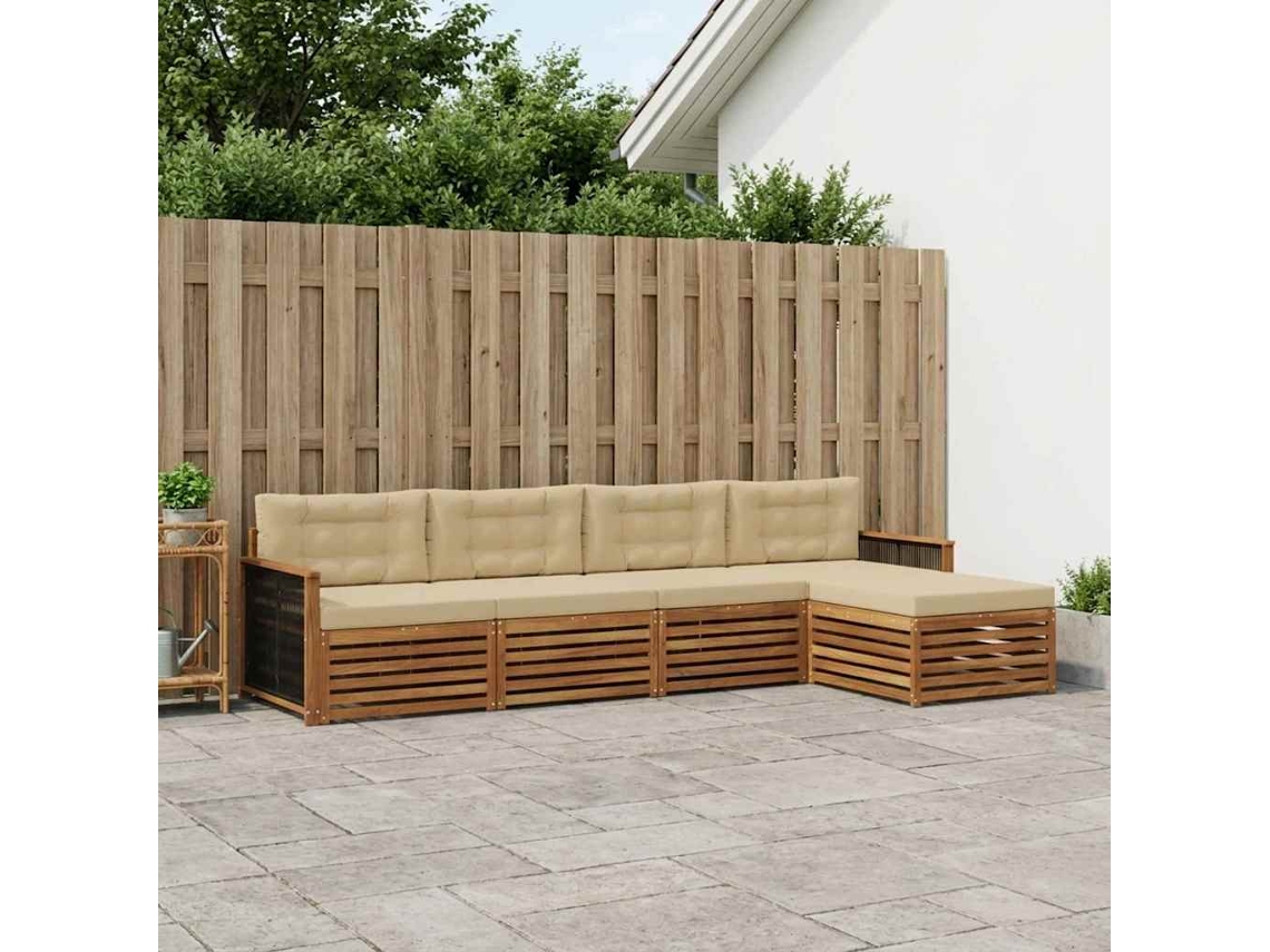 Vidaxl Conjunto De Sofás Para Exterior 5 Pcs Natural E Bege