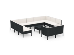 Maison Exclusive - 12 Pcs Conjunto Lounge De Jardim C/ Almofadões Vime Pe Preto