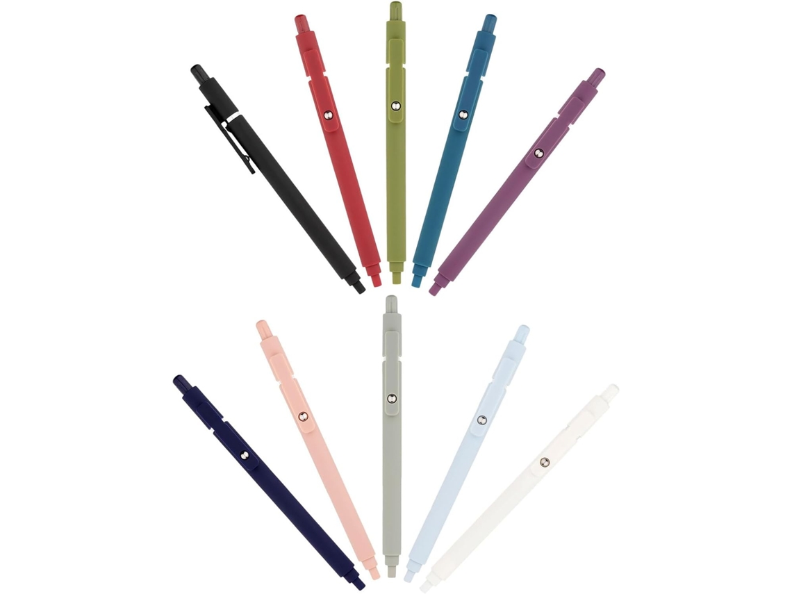 Conjunto de 10 Canetas Esferográficas Retráteis com Escrita Suave, Design Ergonômico em Plástico e Tinta Preta