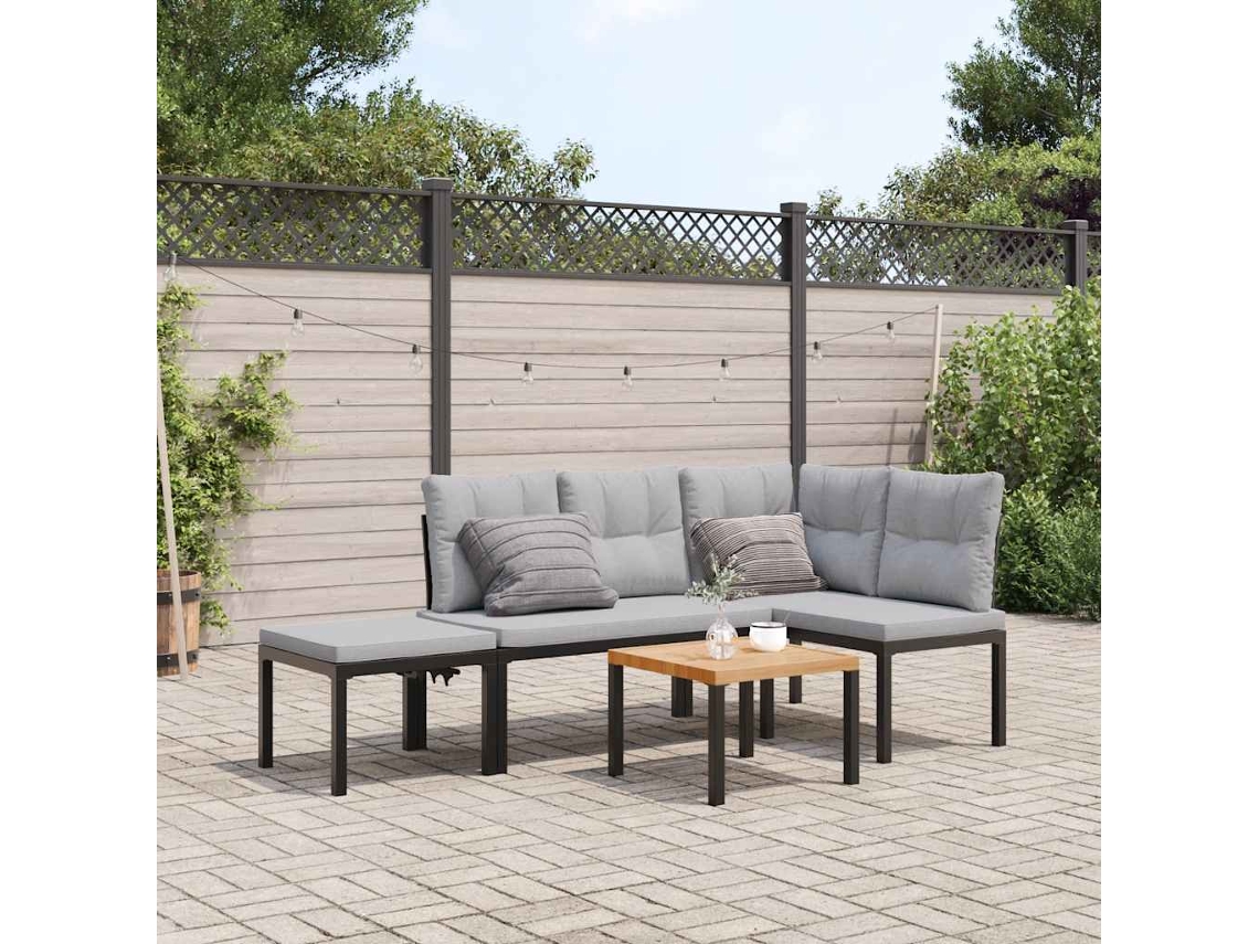 Vidaxl Bancos De Jardim Com Almofadões 4 Pcs Aço Revestido A Pó Preto