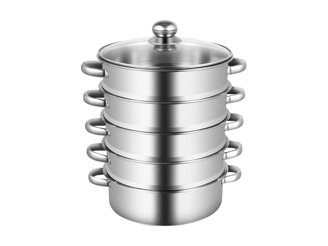 Vaporiera De Aço Inoxidável De 5 Camadas, Grande Capacidade, Panela Inferior Multifuncional, Adequada Para Todos Os Fogões Oem