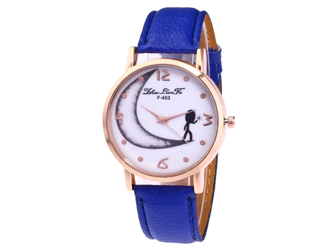 Relógio feminino Zhoulianfa, couro PU, mostrador redondo, quartzo azul royal.