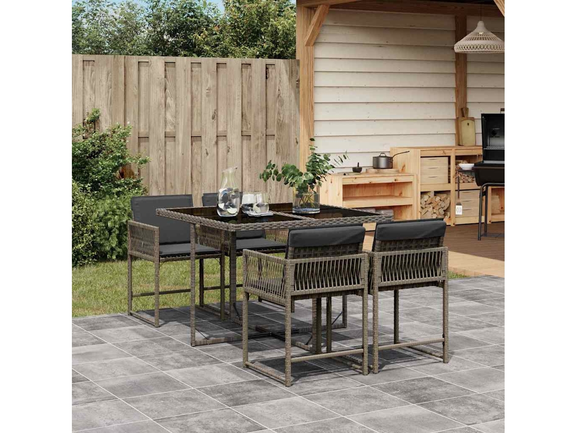 Conjunto 5 Peças Jantar P/ Jardim C/ Almofadões Vime Pe Cinza Dkd Home Decor