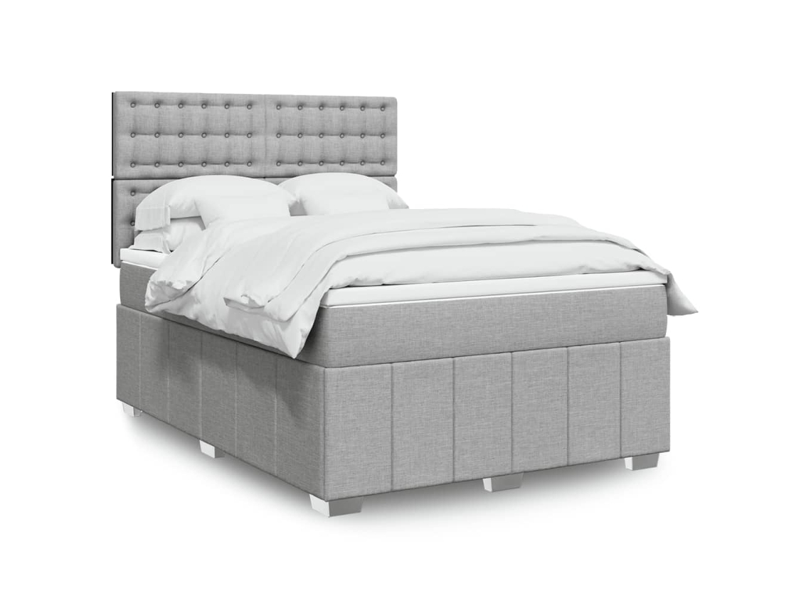 Vidaxl Cama Com Molas/colchão 140x200 Cm Tecido Cinzento-claro
