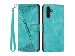 Capa De Couro Tkdaddy Para Samsung Galaxy S25 Fe Com Estampa Triangular E Alça De Mão, Verde