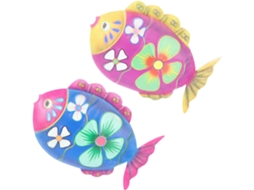 Conjunto 2 Enfeites Parede Ferro Formato Peixe Ornamento Multiuso Jardim Quarto Decoração Costeira Única GOKOCO