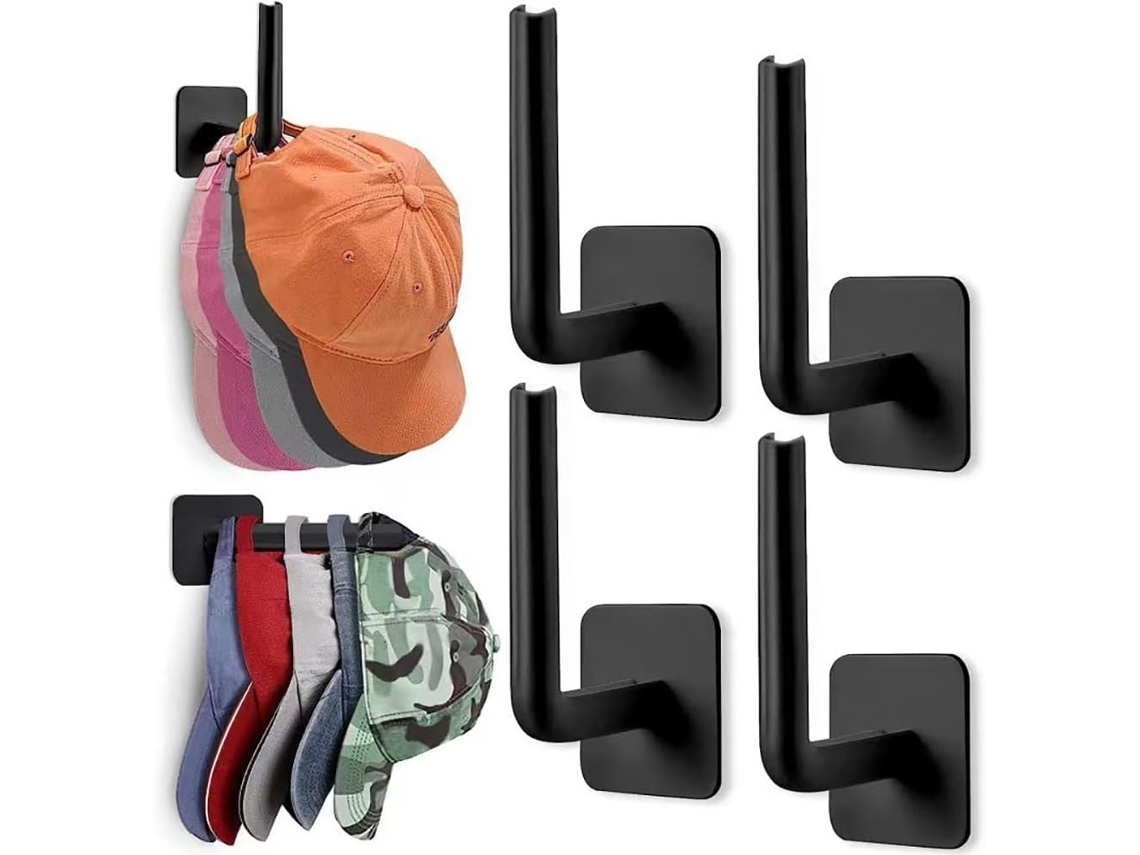 Conjunto De 4 Suportes Para Chapéus – Ganchos Parede – Para Chapéus, Cachecóis E Colares – 13,5 X 6,5 Cm – Abs – Preto