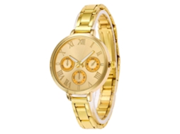 Relógio de quartzo unissex elegante e casual com pulseira de aço (dourado) - Ideal para presente.