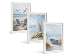 Conjunto De Pinturas Praia, Pranchas De Surfe, Pássaros Espelharte (3 Peças 40x60 Cm)