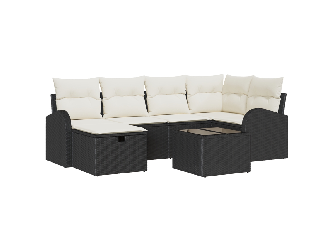 Conjunto 7 Conjunto De Sofá De Jardim Vidaxl Preto Vime Pe (55 X 55 X 37 Cm)