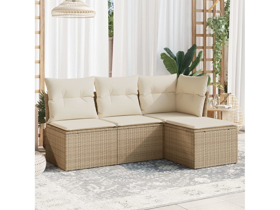 Conjunto de Móveis de Jardim HARLANV1 com 4 peças, sofás com almofadões Vime vidro