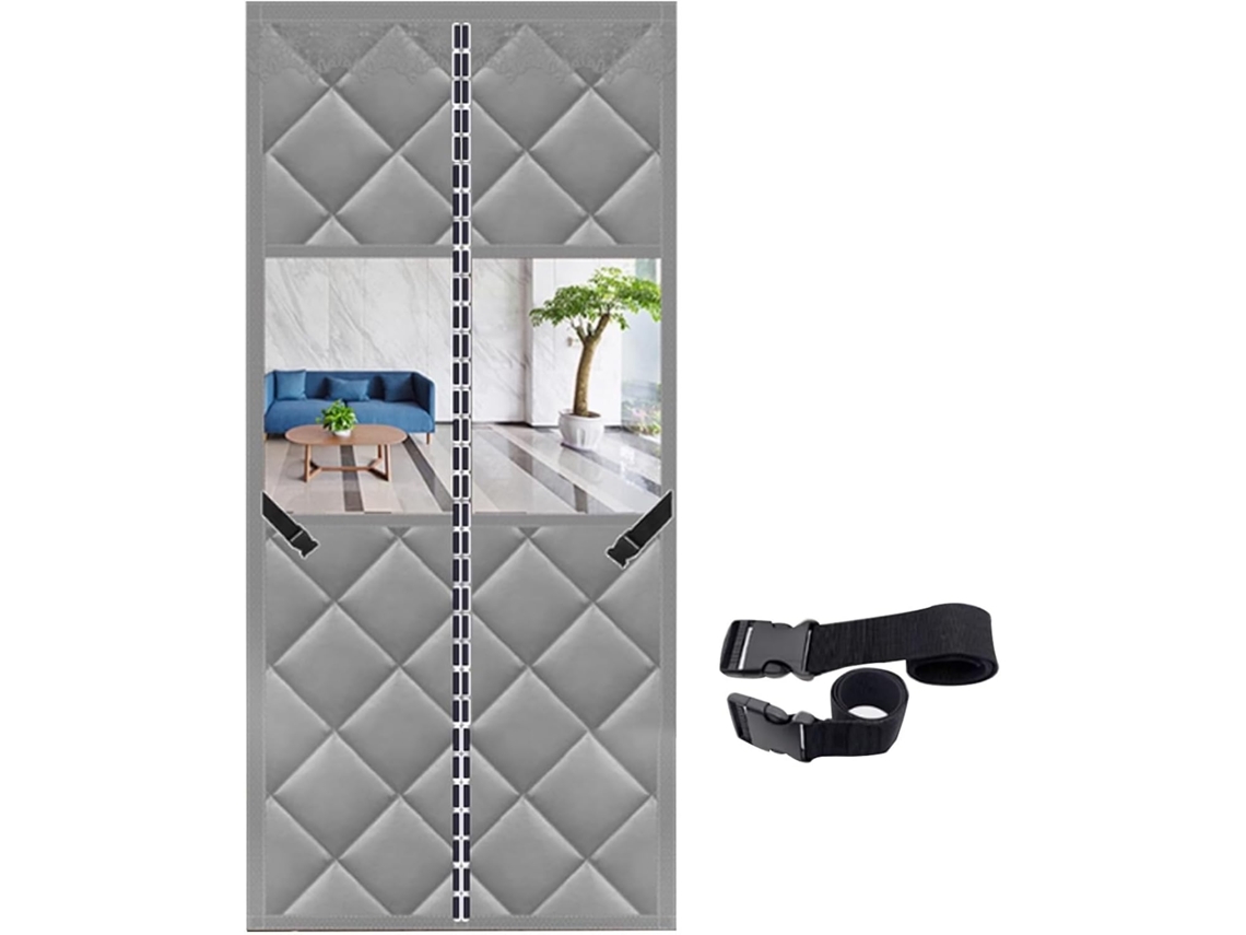 Cortina De Porta Isolante Com Tiras Mais Largas, Térmica Pu + Algodão Janela Transparente E Alças Fivela