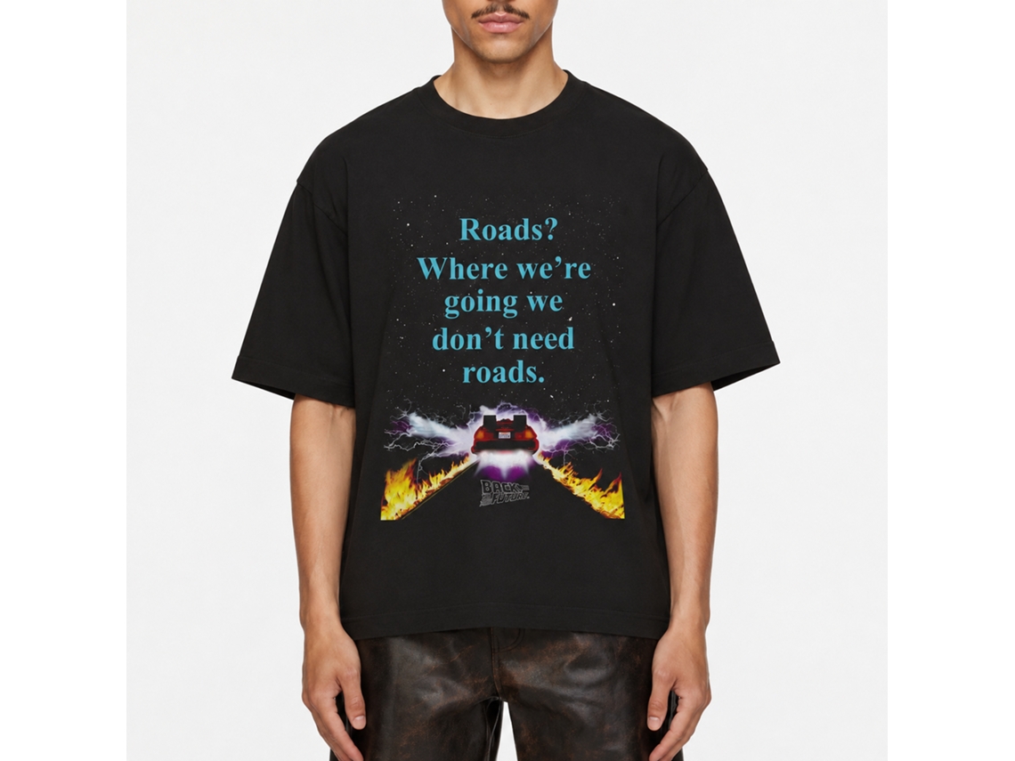 Rockinstone Back To The Future Movie No Roads Black Adult T-shirt Size:l