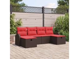 Vidaxl Conjunto De Sofás Com Almofada 6 Pcs Marrom E Vermelho Vime Pe