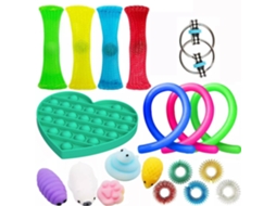 Brinquedos Sensoriais Anti-Stress ATS - Conjunto de 19 Peças: Anéis de Malha com Bolhas em Formato de Coração e Cordas Elásticas para Crianças e Adultos