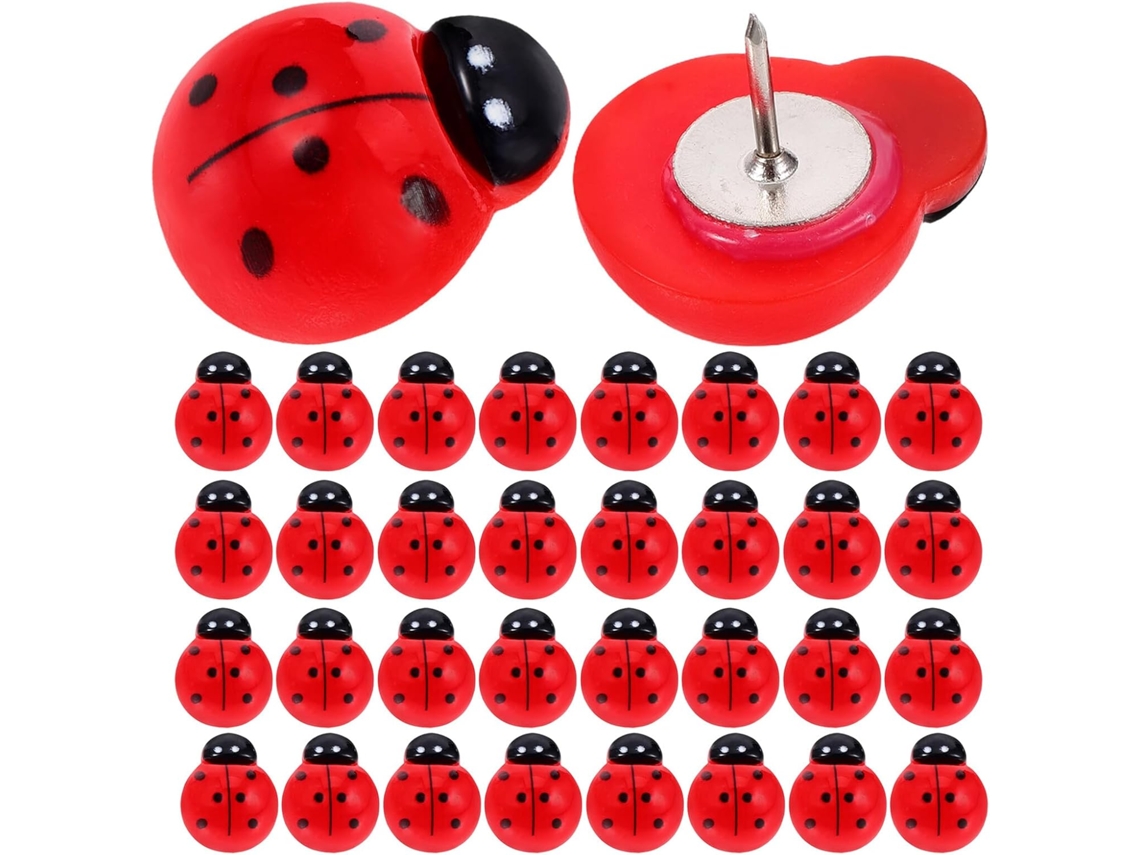 50 Unidades de Tachinhas Vermelhas Em Resina No Formato Joaninha Para Quadros Cortiça Duráveis E Versáteis, Idealis Para