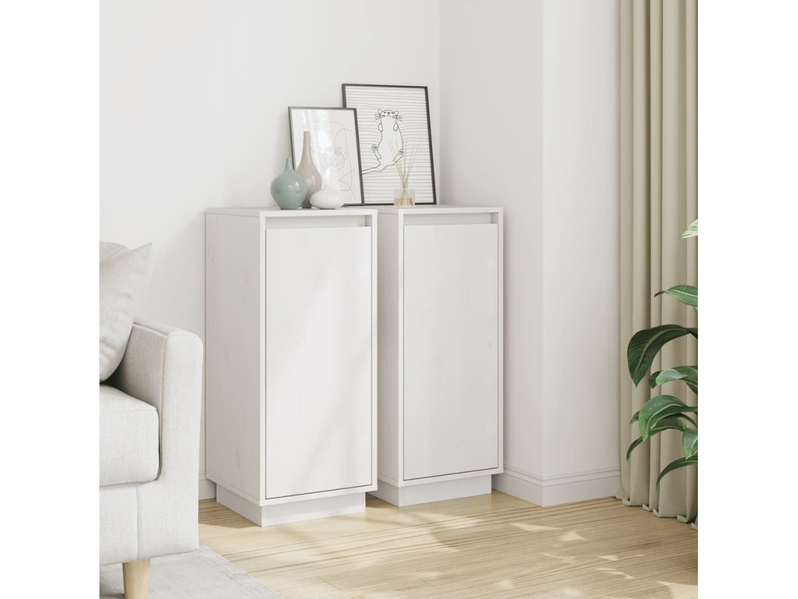 Vidaxl Aparadores 2 Pcs 31,5x34x75 Cm Madeira De Pinho Maciça Branco