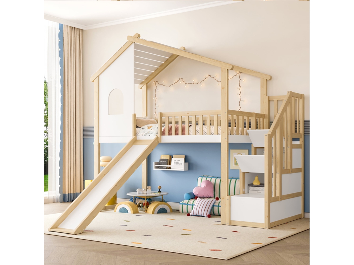 Beliche 90x200 Escada Escorregador Casa Madeira Branca